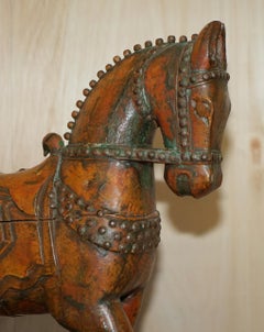 Decorative Antique Indian Hand Carved & Painted Wooden Statue of a Lovely Horse