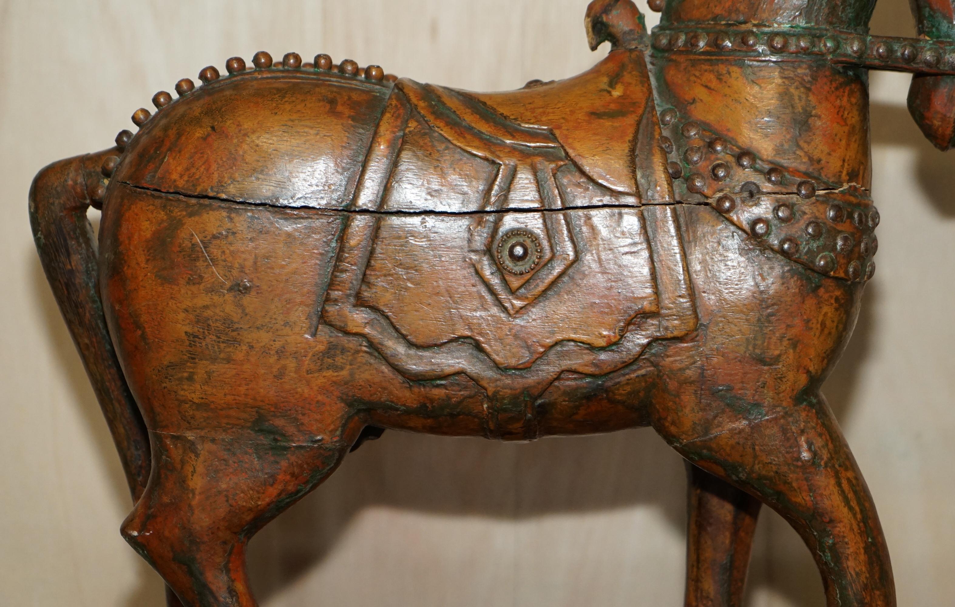20th Century Decorative Antique Indian Hand Carved & Painted Wooden Statue of a Lovely Horse