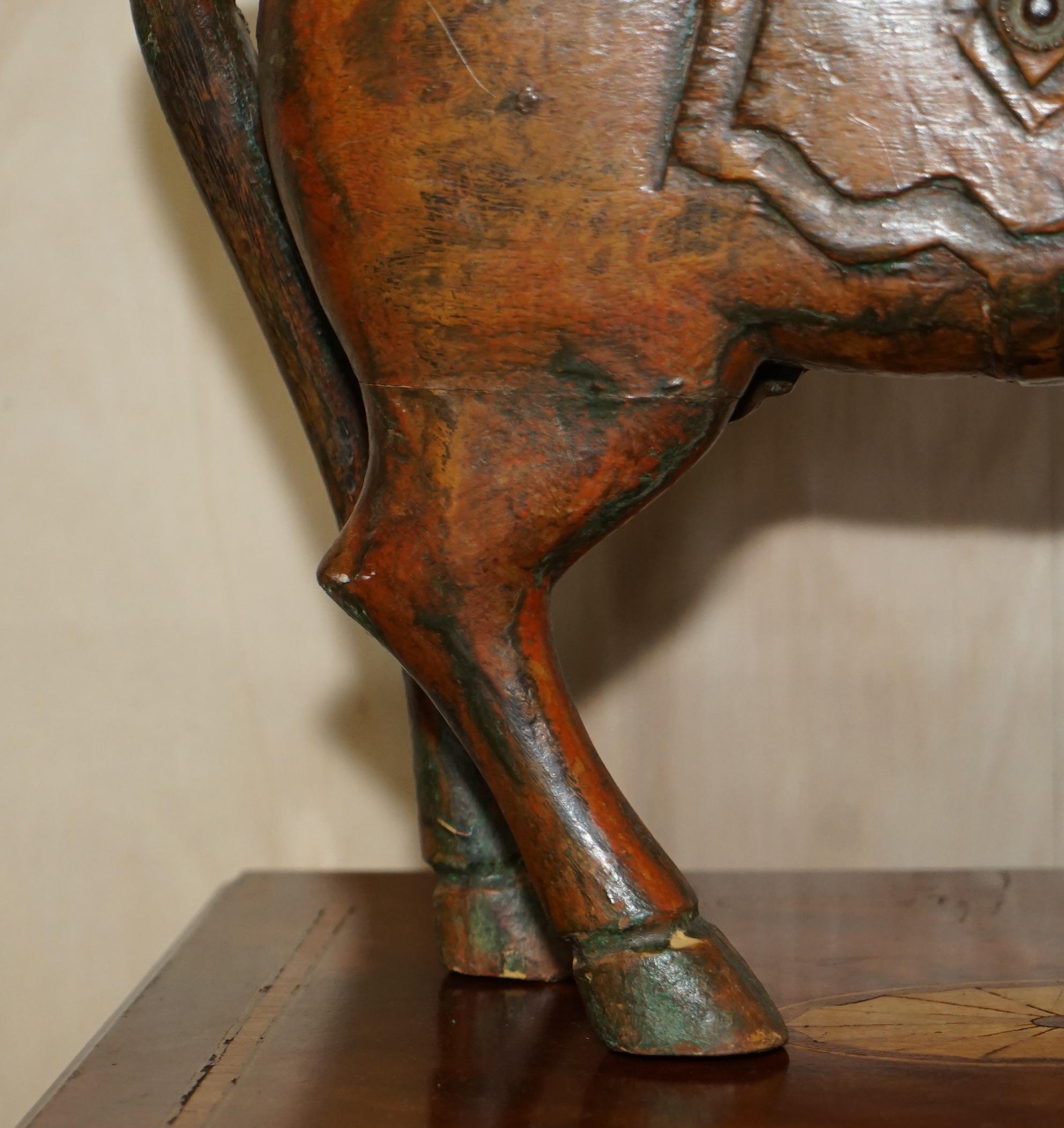 Oak Decorative Antique Indian Hand Carved & Painted Wooden Statue of a Lovely Horse