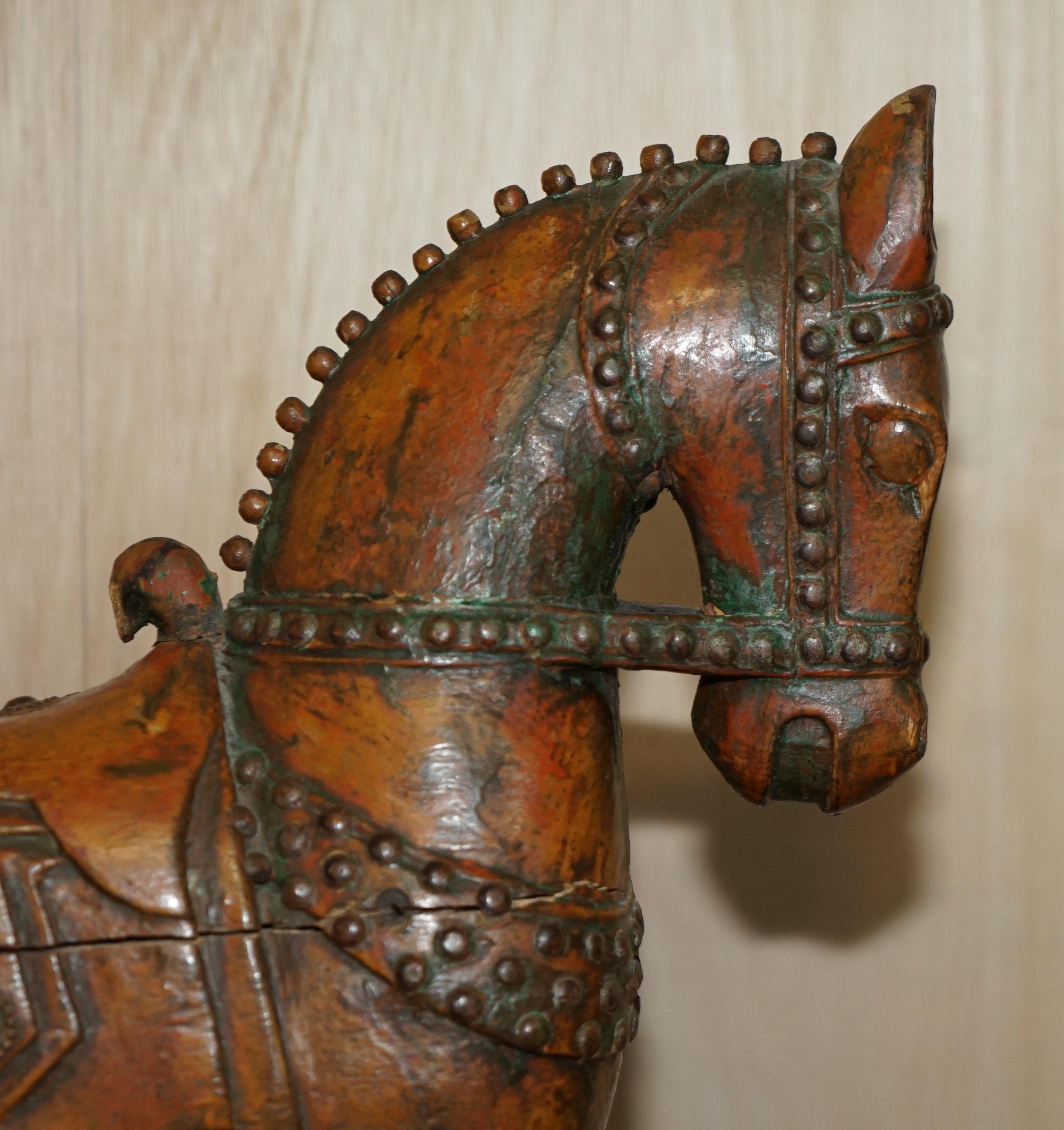 Decorative Antique Indian Hand Carved & Painted Wooden Statue of a Lovely Horse 1