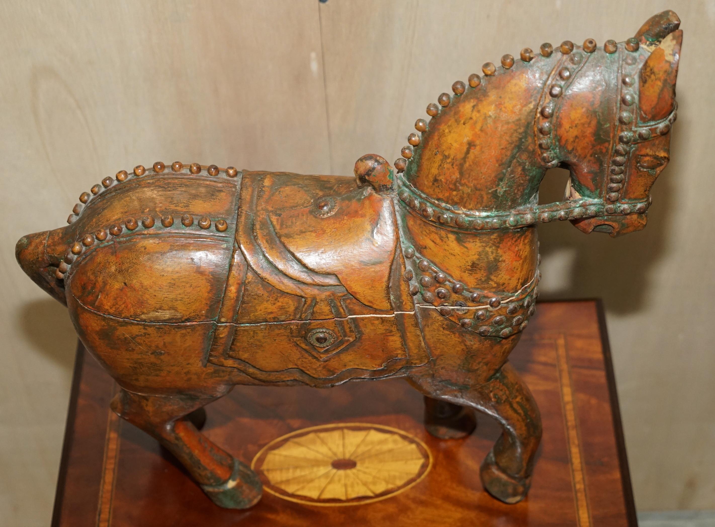 Decorative Antique Indian Hand Carved & Painted Wooden Statue of a Lovely Horse 2