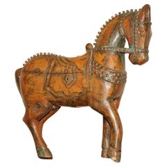 Decorative Antique Indian Hand Carved & Painted Wooden Statue of a Lovely Horse