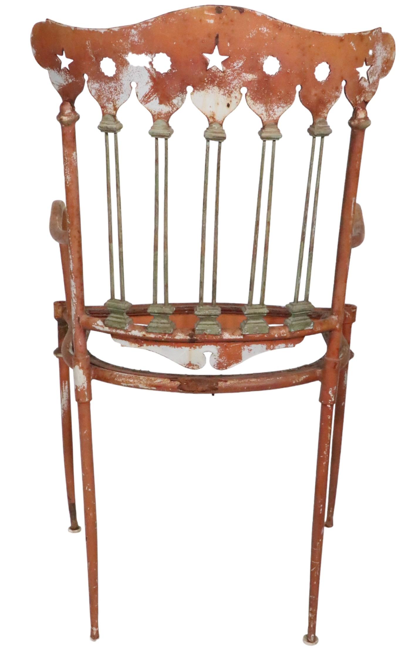   Decorative Antique Iron Brass and Steel Garden Patio Chair c 1900/1930's For Sale 9