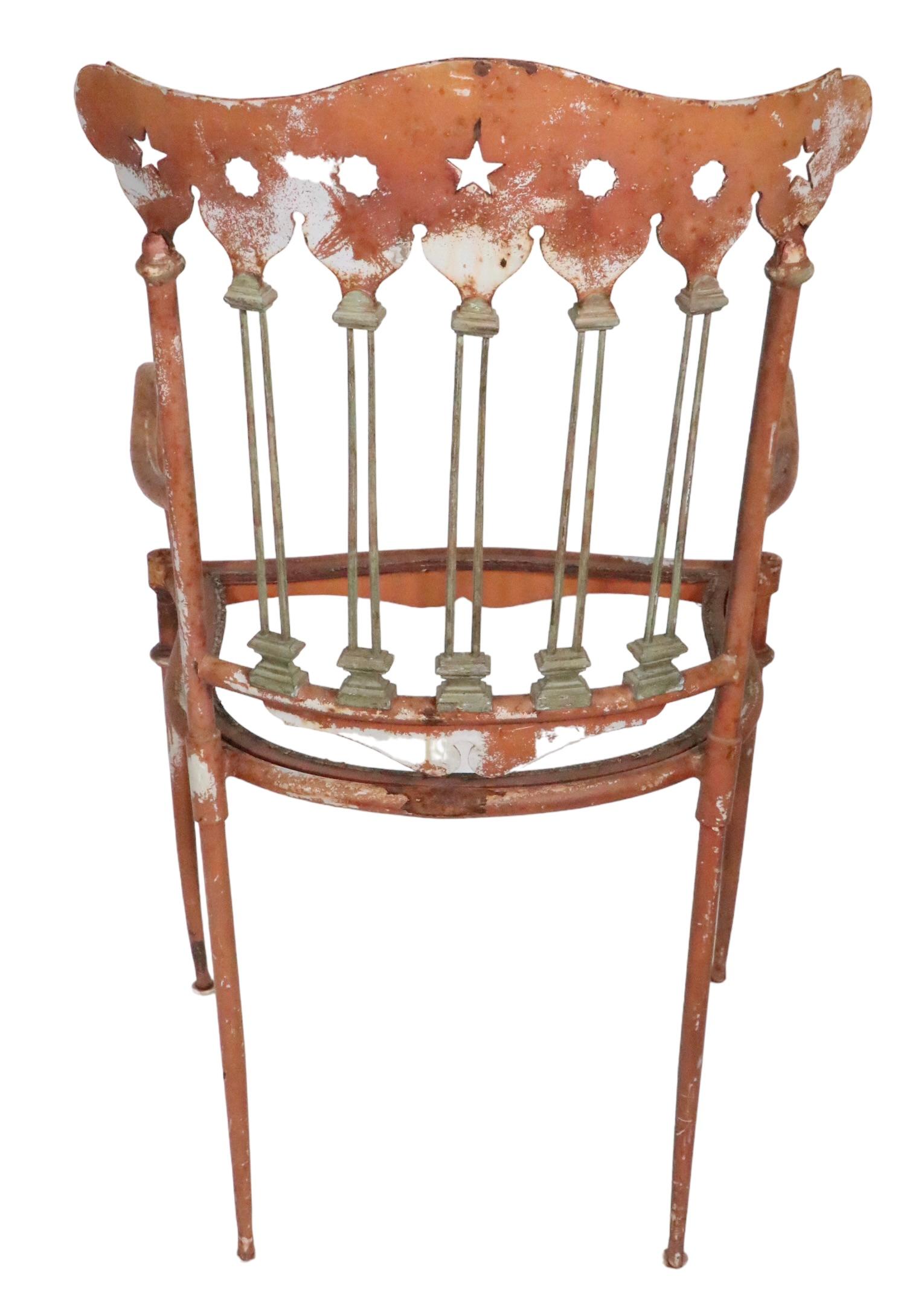   Decorative Antique Iron Brass and Steel Garden Patio Chair c 1900/1930's For Sale 10