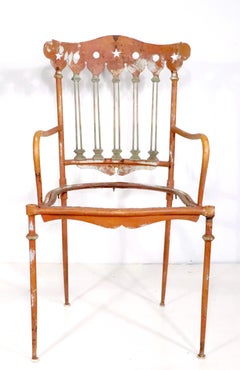 Decorative Antique Iron Brass and Steel Garden Patio Chair c 1900/1930's