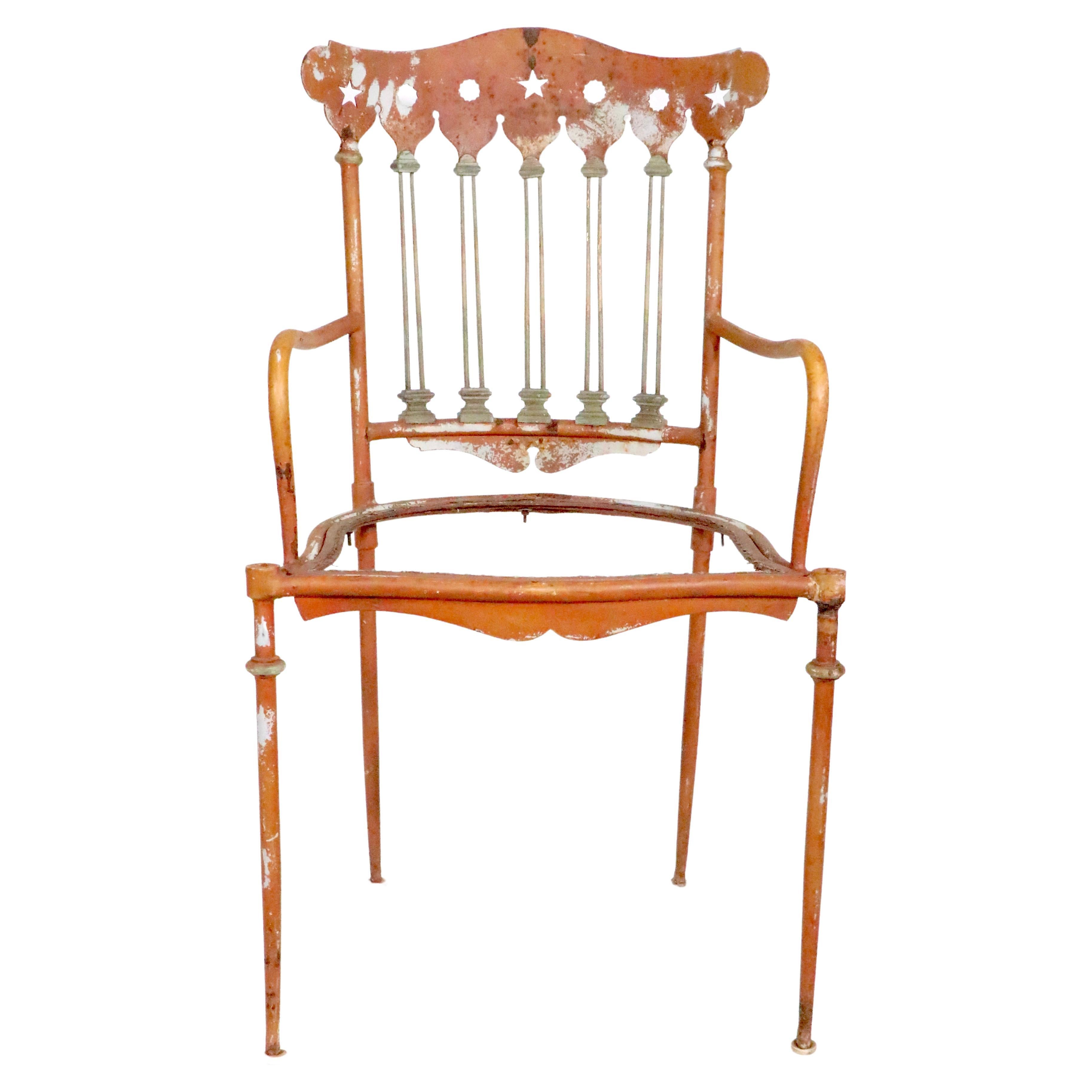   Decorative Antique Iron Brass and Steel Garden Patio Chair c 1900/1930's