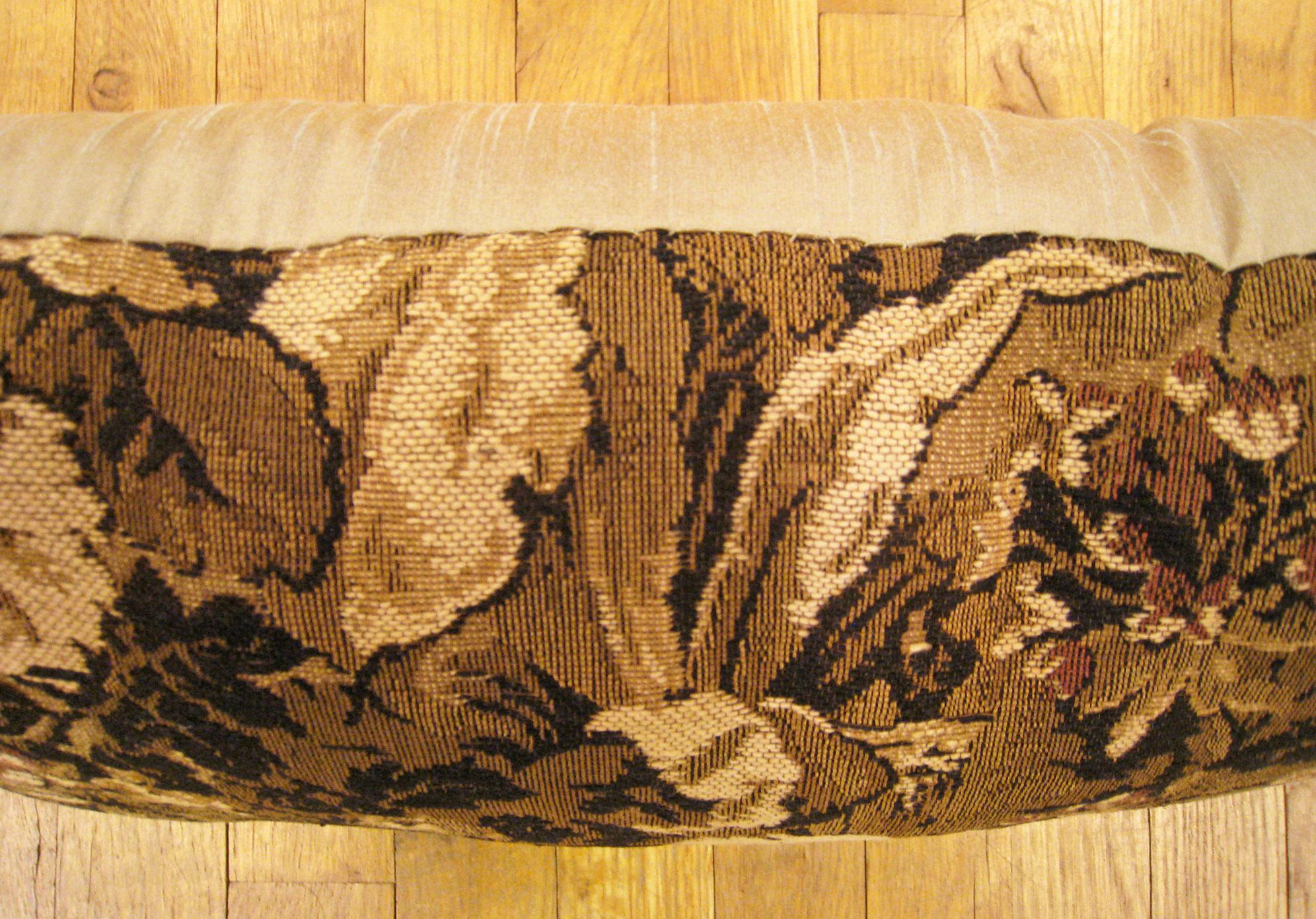 Decorative Antique Jacquard Tapestry Pillow with a Garden Design Allover In Good Condition For Sale In New York, NY