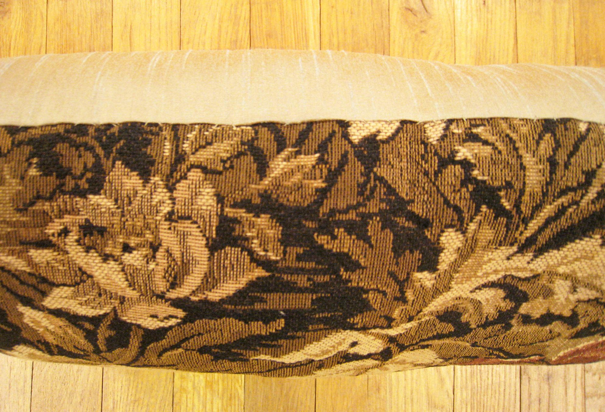 Decorative Antique Jacquard Tapestry Pillow with a Garden Design Allover In Good Condition For Sale In New York, NY