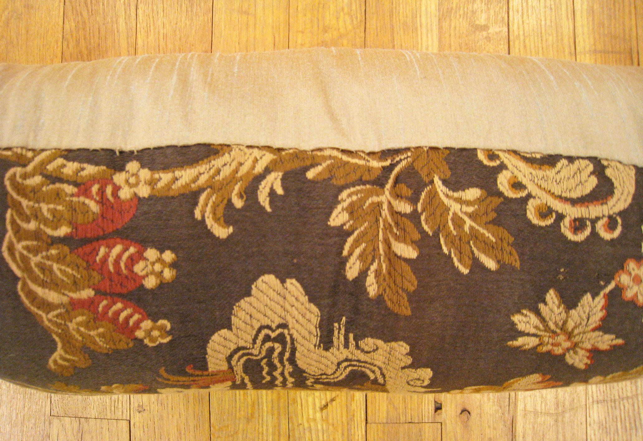 Decorative Antique Jacquard Tapestry Pillow with A Garden Design Allover In Good Condition For Sale In New York, NY