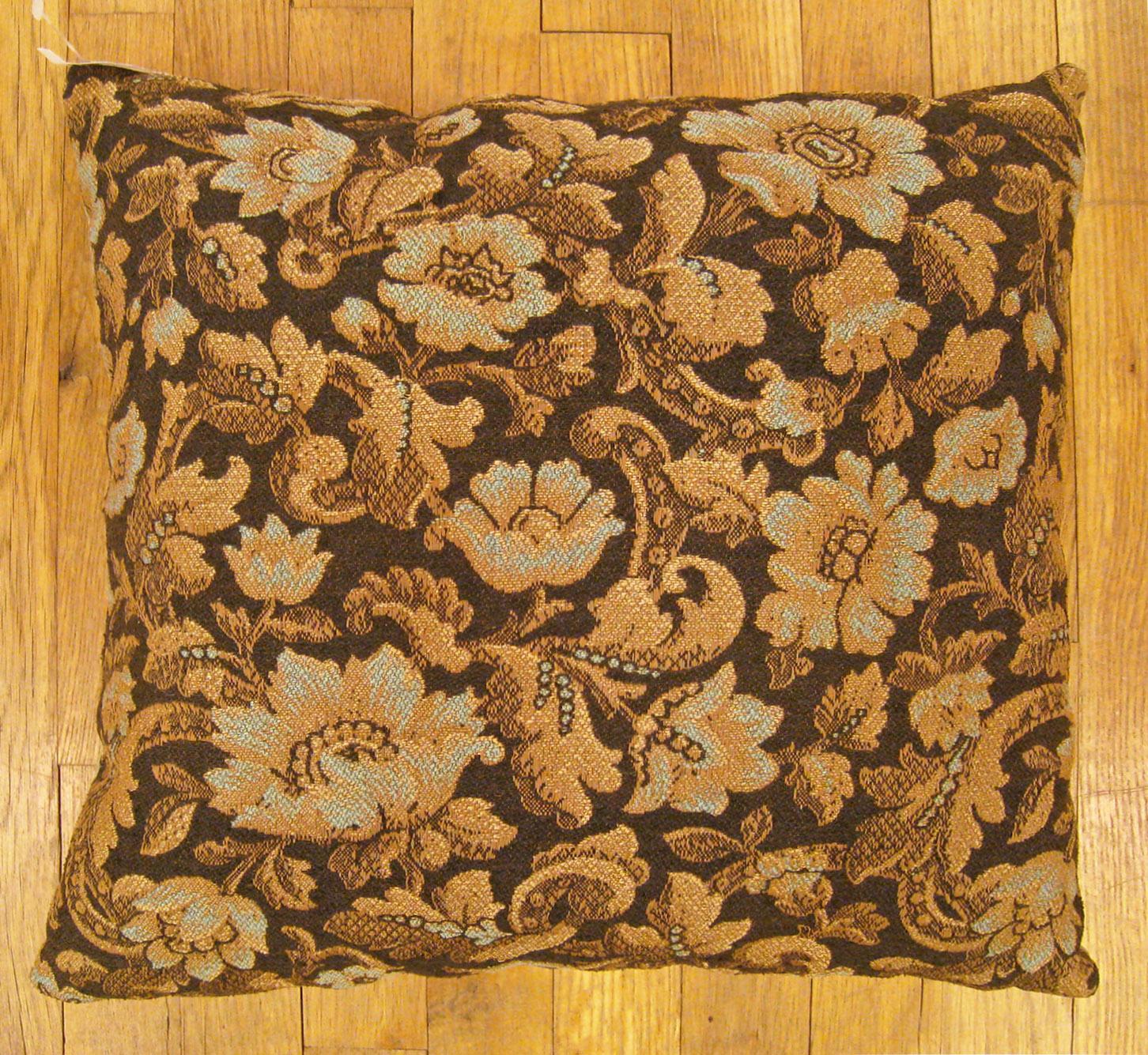 Antique Jacquard Tapestry Pillow; size 1'5” x 1'5”.

An antique decorative pillow with floral elements allover a light gold central field, size 1'5