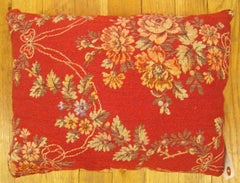 Decorative Antique French Jacquard Tapestry Pillow, with Floral Elements Allover
