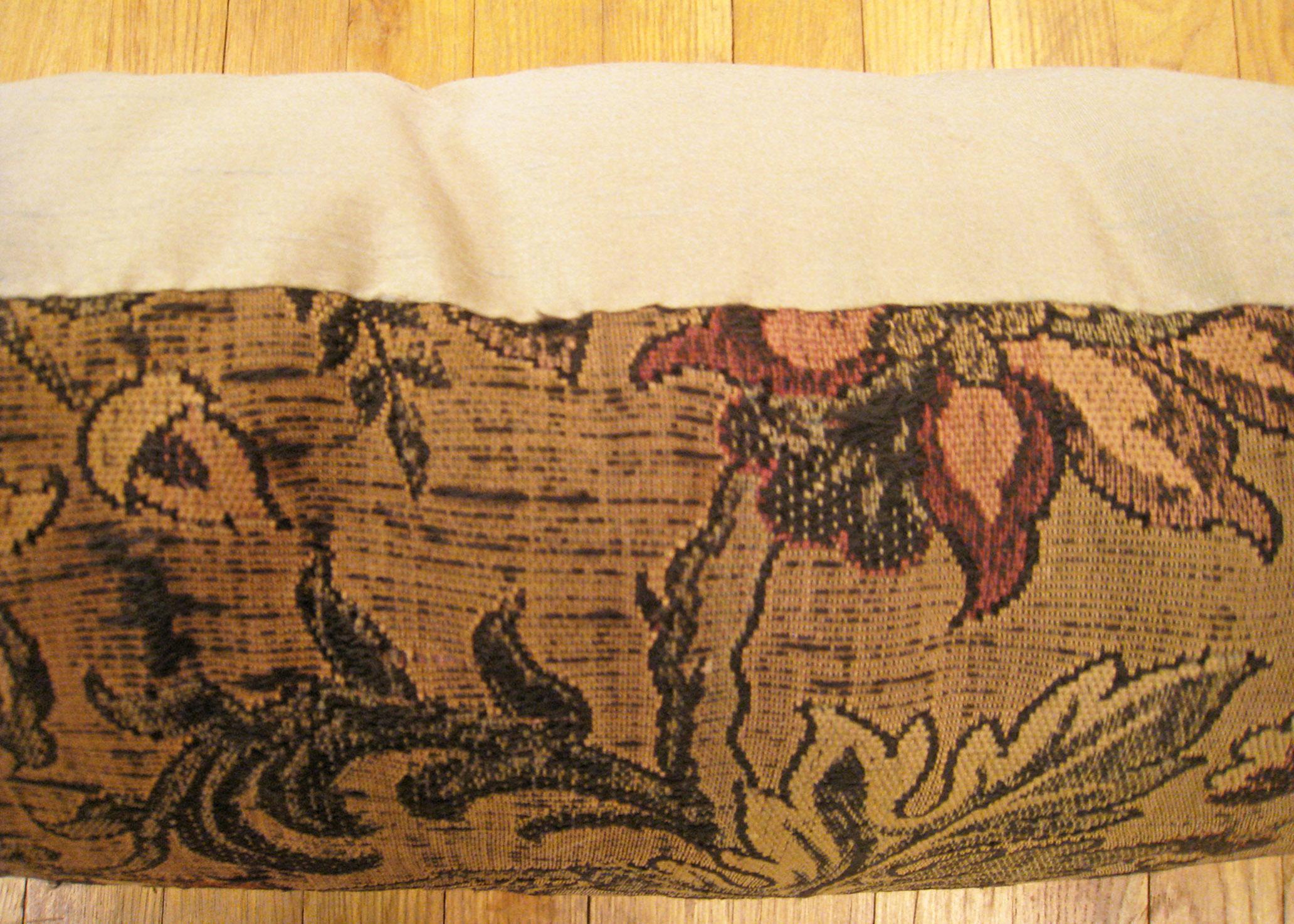Decorative Antique Jacquard Tapestry Pillow with Floral Elements Allover In Good Condition For Sale In New York, NY