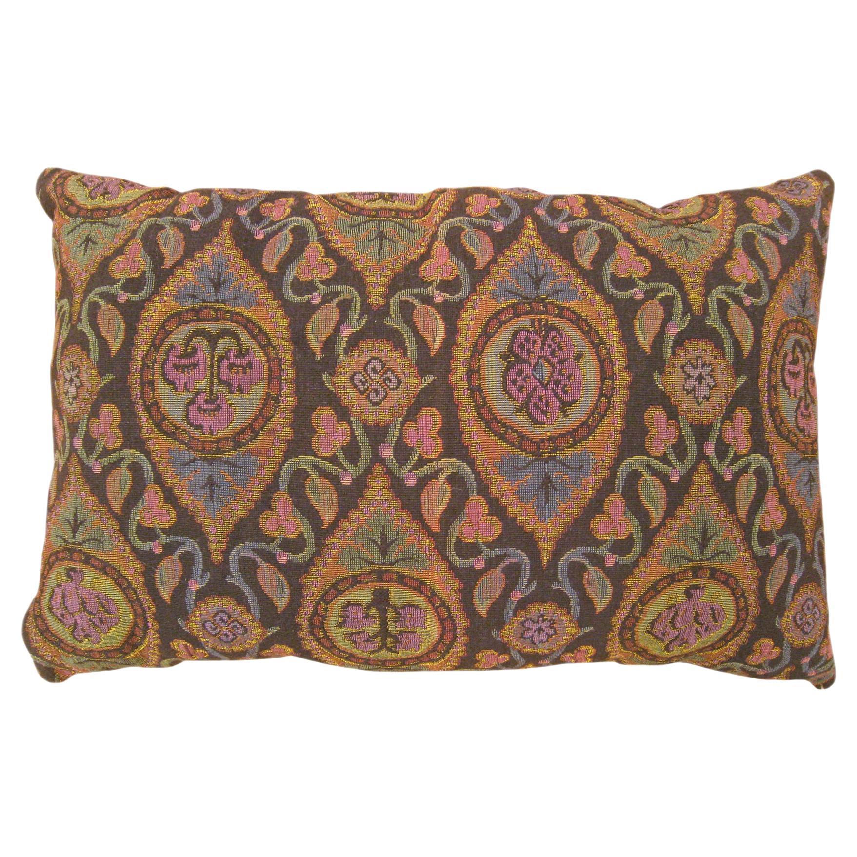 Decorative Antique Jacquard Tapestry Pillow with Floral Elements Allover  For Sale