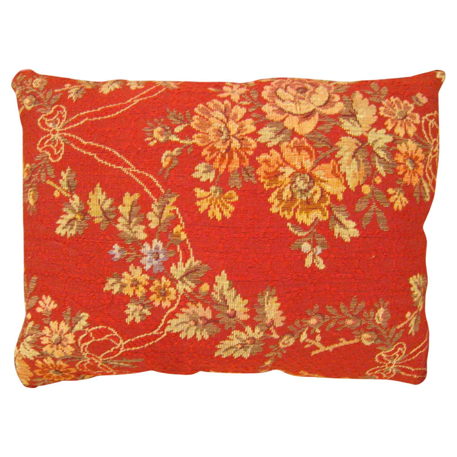 Decorative Antique French Jacquard Tapestry Pillow, with Floral Elements Allover For Sale