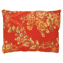 Decorative Antique French Jacquard Tapestry Pillow, with Floral Elements Allover