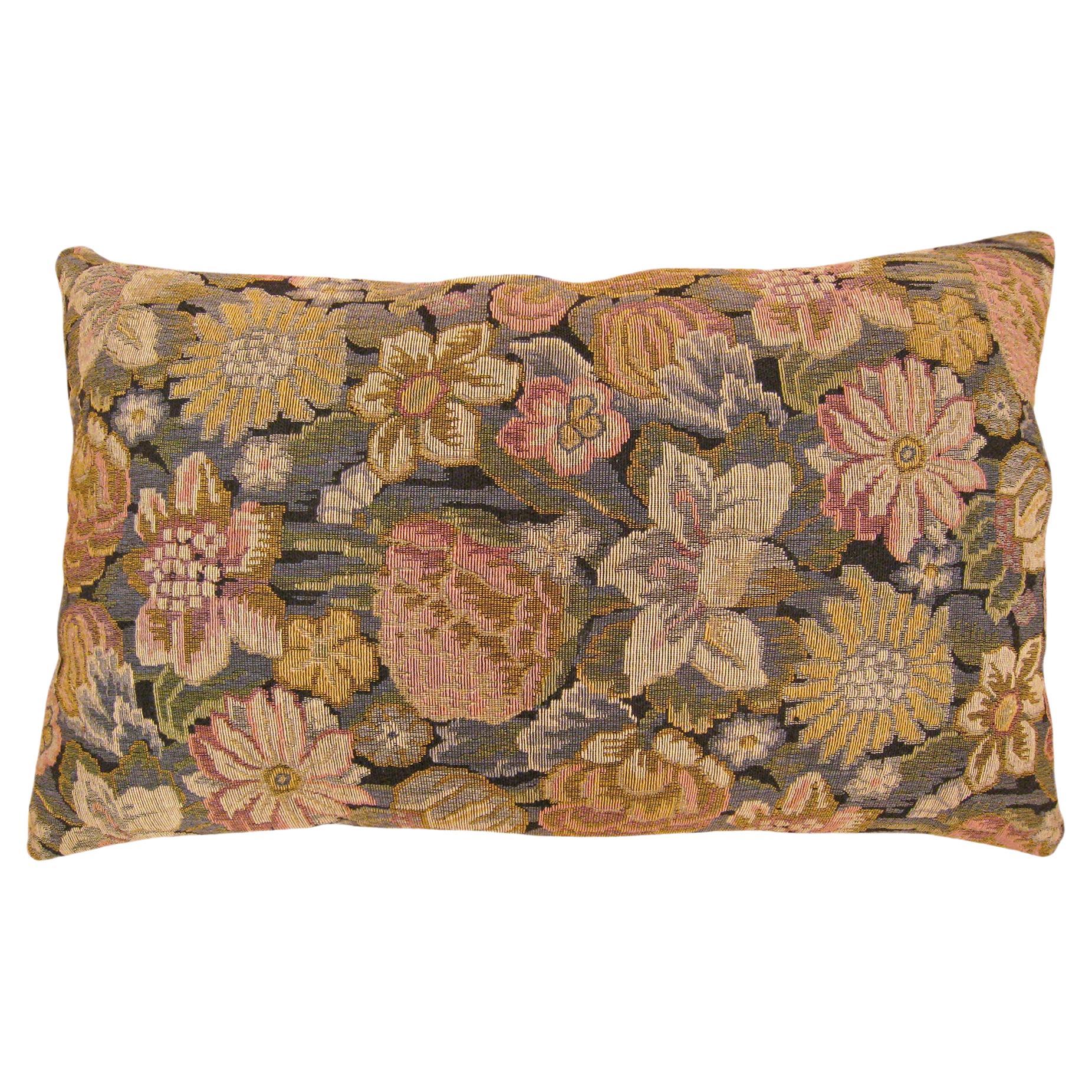 Decorative Antique Jacquard Tapestry Pillow with Floral Elements Allover For Sale