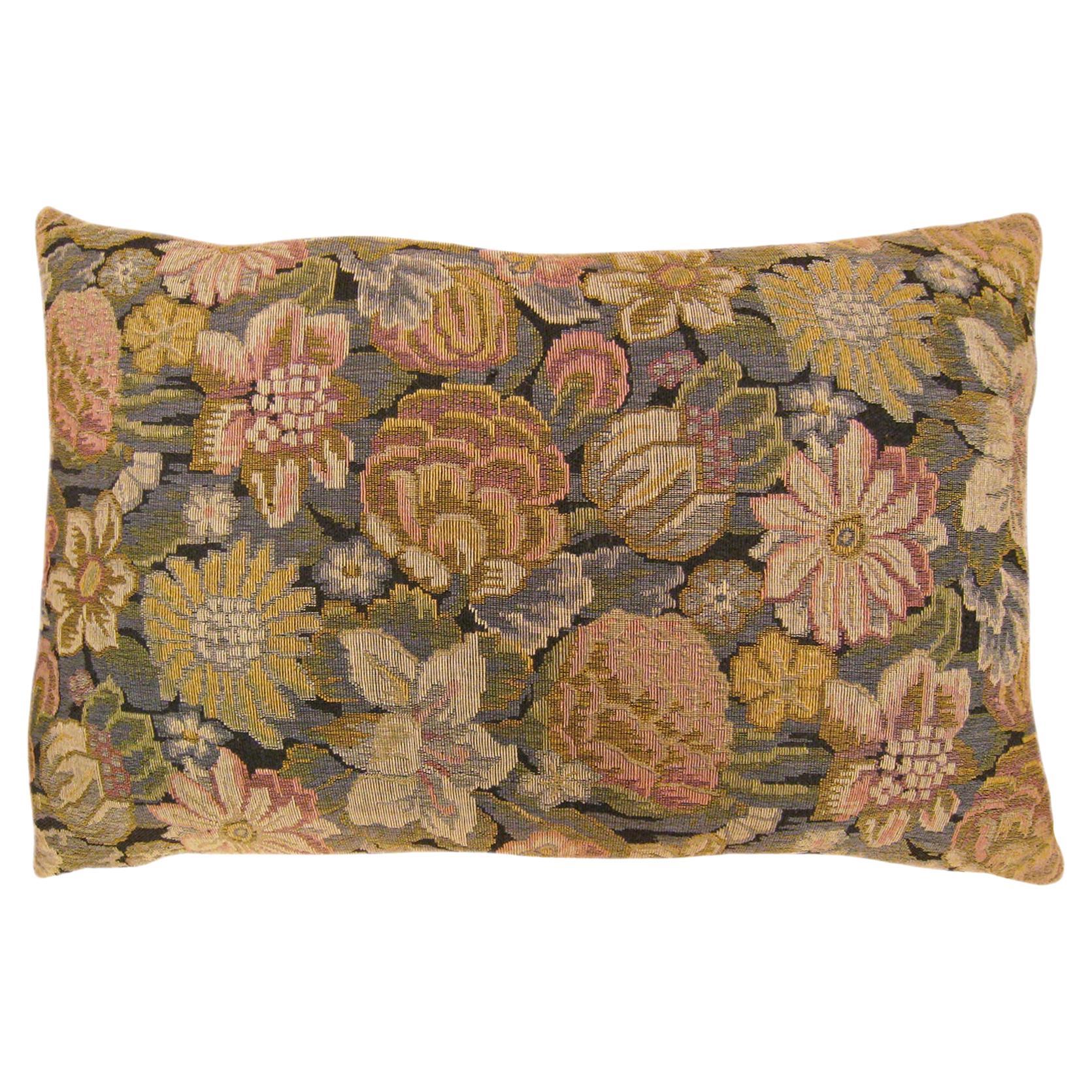 Decorative Antique Jacquard Tapestry Pillow with Floral Elements Allover For Sale