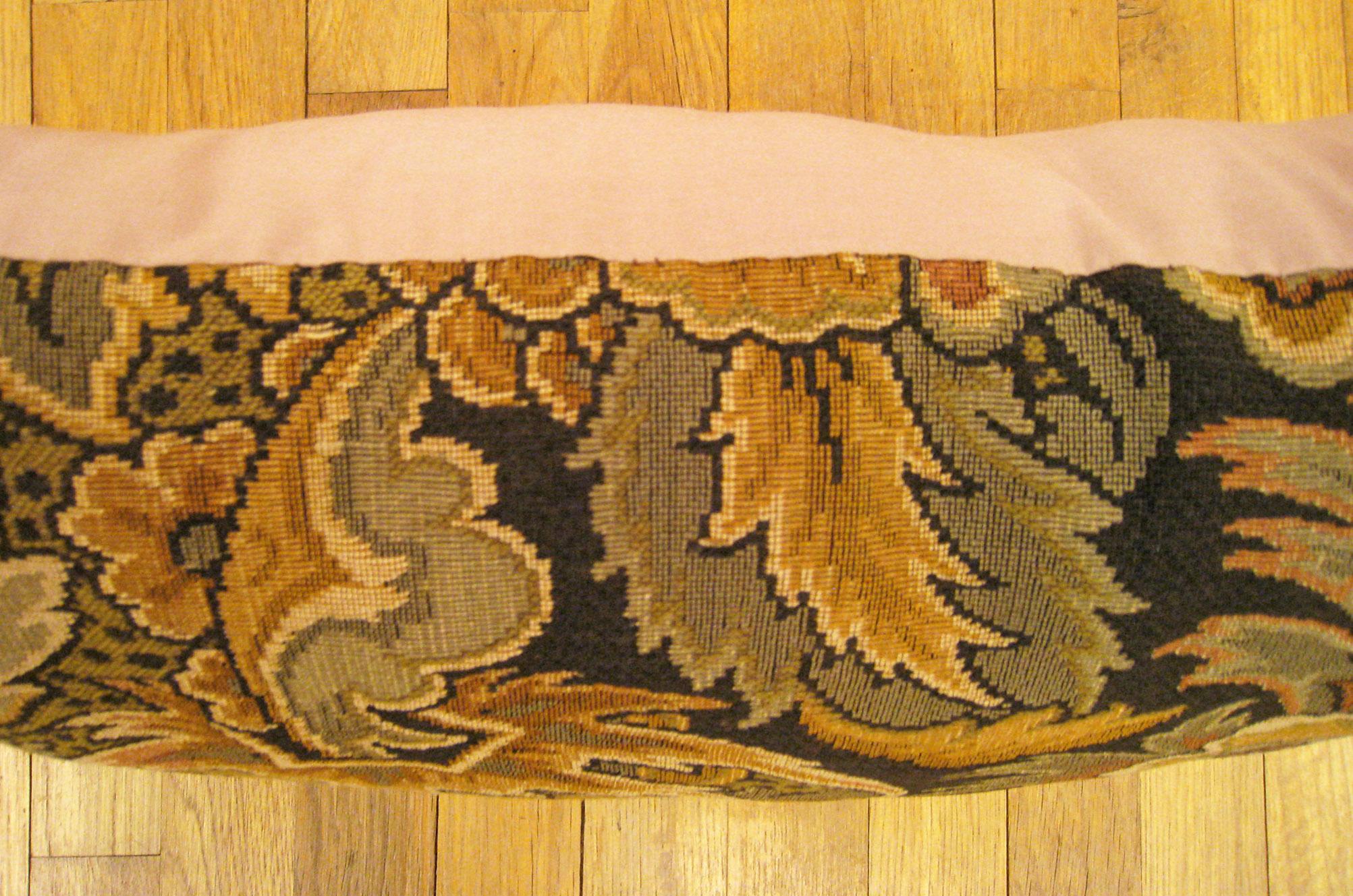 Decorative Antique Jacquard Tapestry Pillow with Floral Elements In Good Condition For Sale In New York, NY