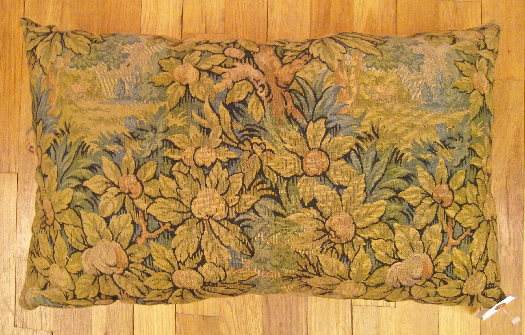 Antique Jacquard Tapestry Pillow; size 1'2” x 2'0”.

An antique decorative pillow with trees allover a green central field, size 1'2