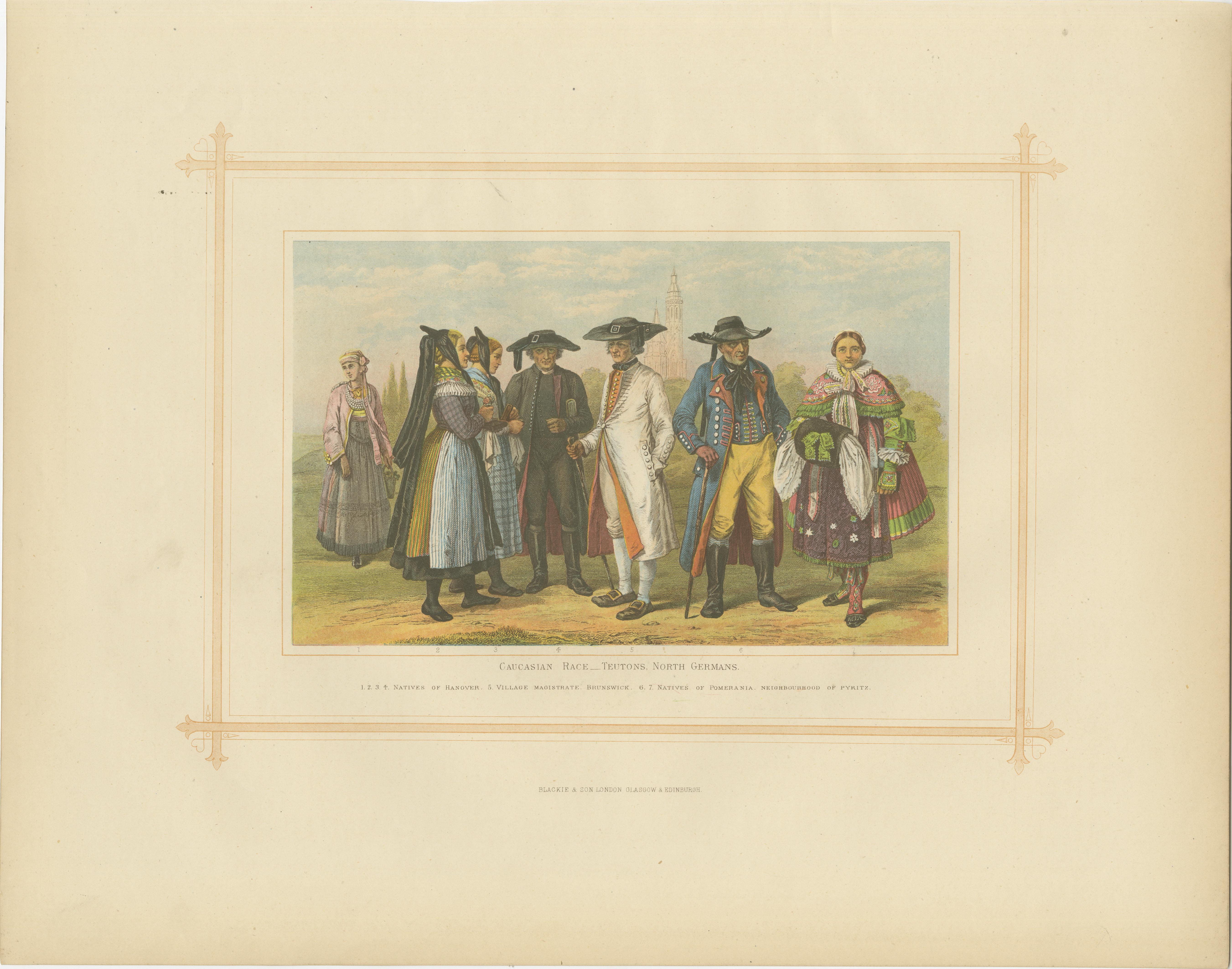 Paper Decorative Antique Lithograph of the Caucasian Race in Germany, 1882 For Sale