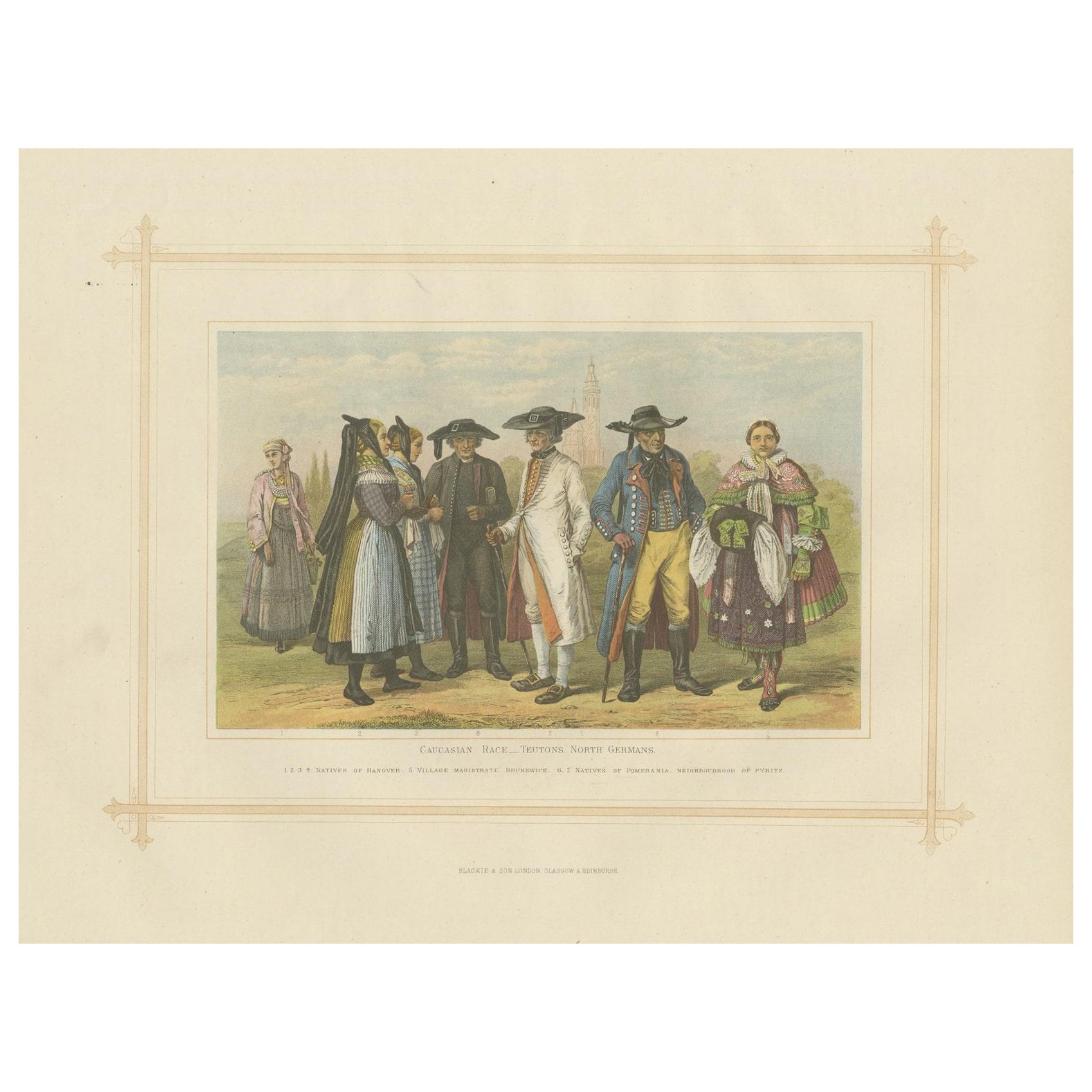 Dekorative antike Lithographie der kaukasischen Rasse in Deutschland, 1882