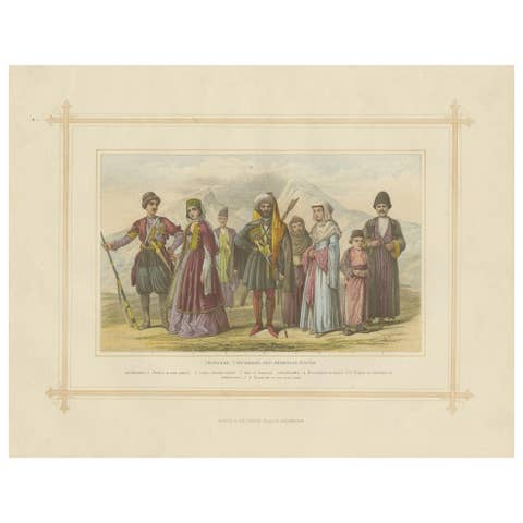 Decorative Antique Lithograph of the Georgian, Circassian & Armenian Races, 1882