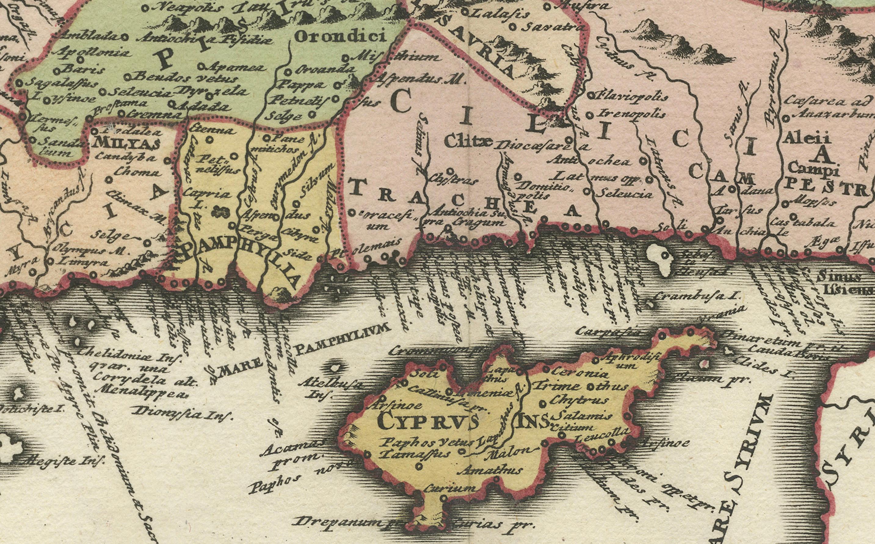 Carte décorative ancienne de Cyprus et d'Asie mineure de Christoph Weigel, vers 1720 Bon état - En vente à Langweer, NL