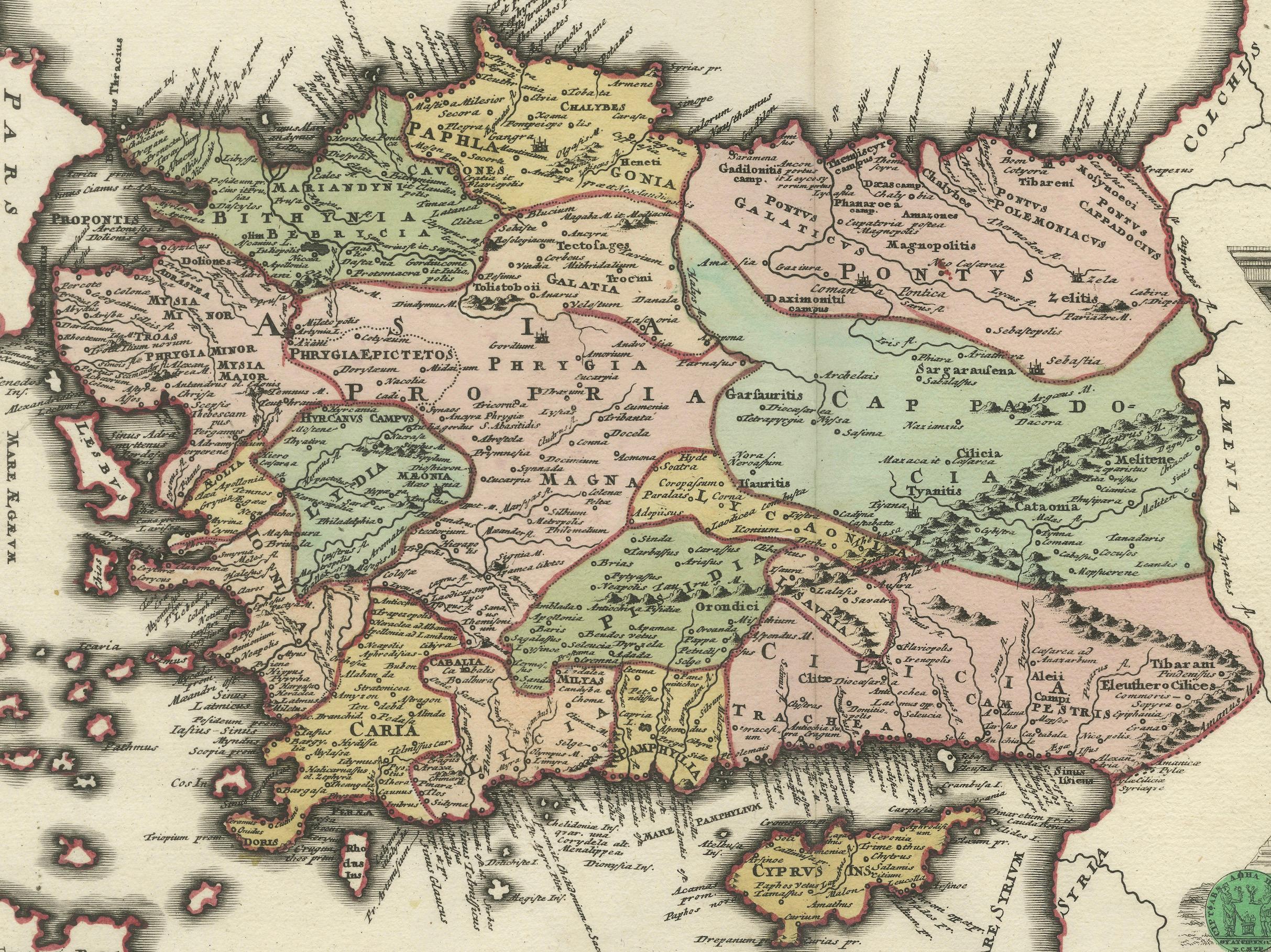 Début du XVIIIe siècle Carte décorative ancienne de Cyprus et d'Asie mineure de Christoph Weigel, vers 1720 en vente