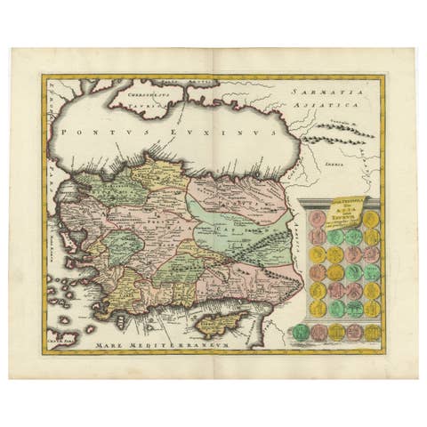 Decorative Antique Map of Cyprus and Asia Minor by Christoph Weigel, Circa 1720