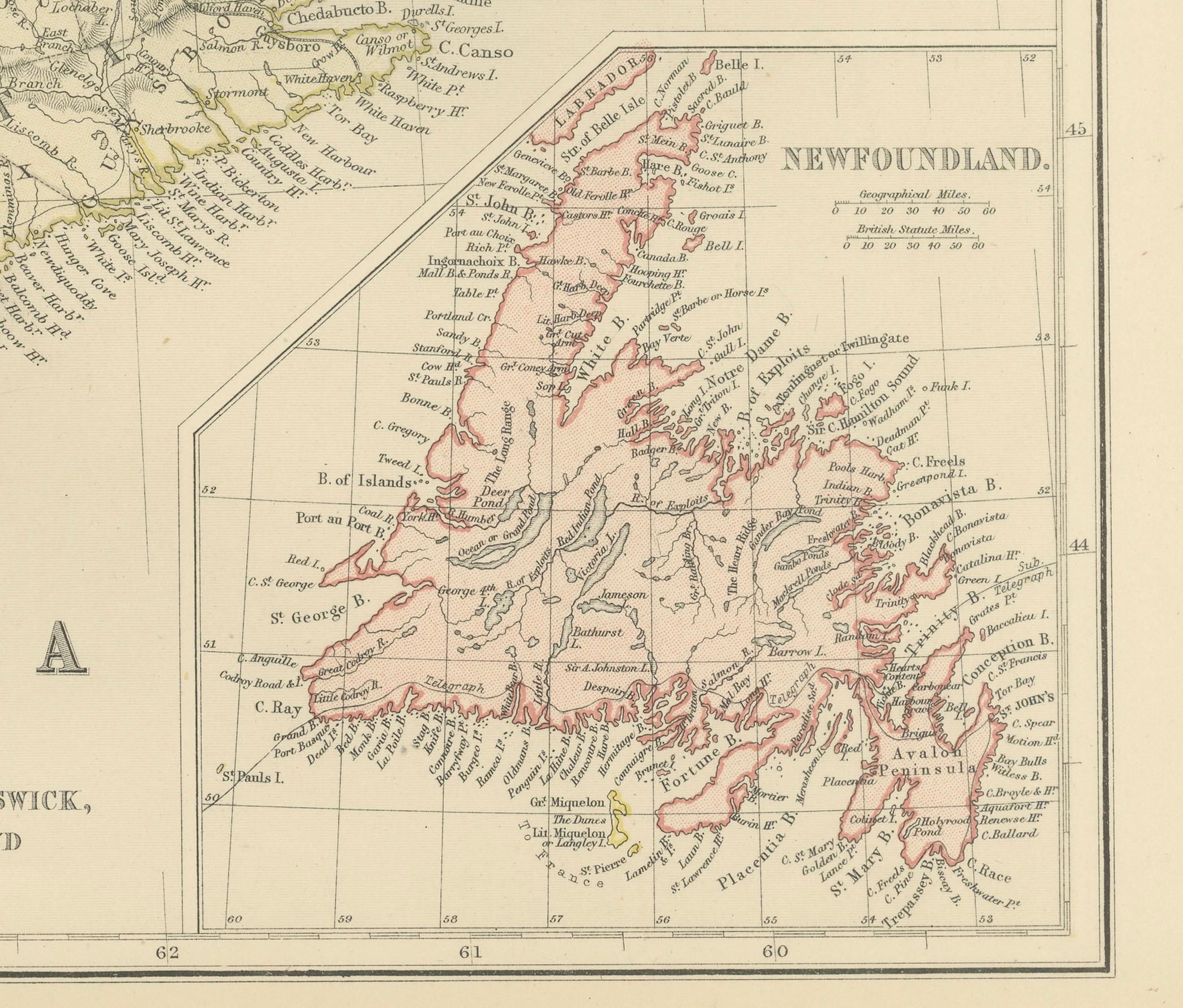 This is a historical map from the 1882 Blackie Atlas, focused on eastern Canada and the maritime provinces. The map is titled 