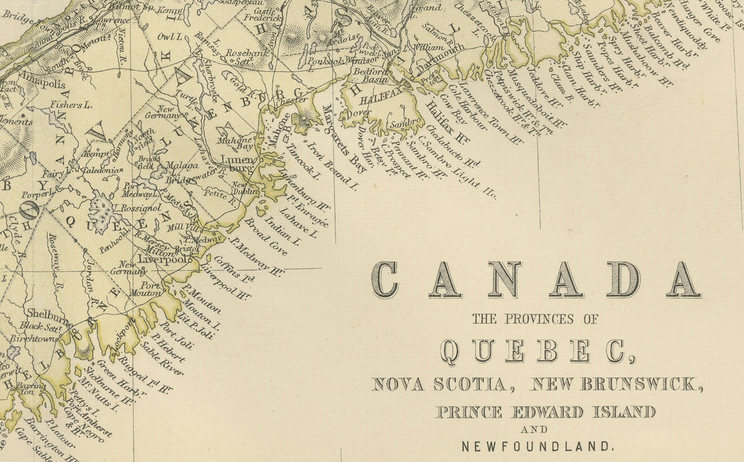 Decorative Antique Map of Eastern Canada, Published in 1882 In Good Condition For Sale In Langweer, NL