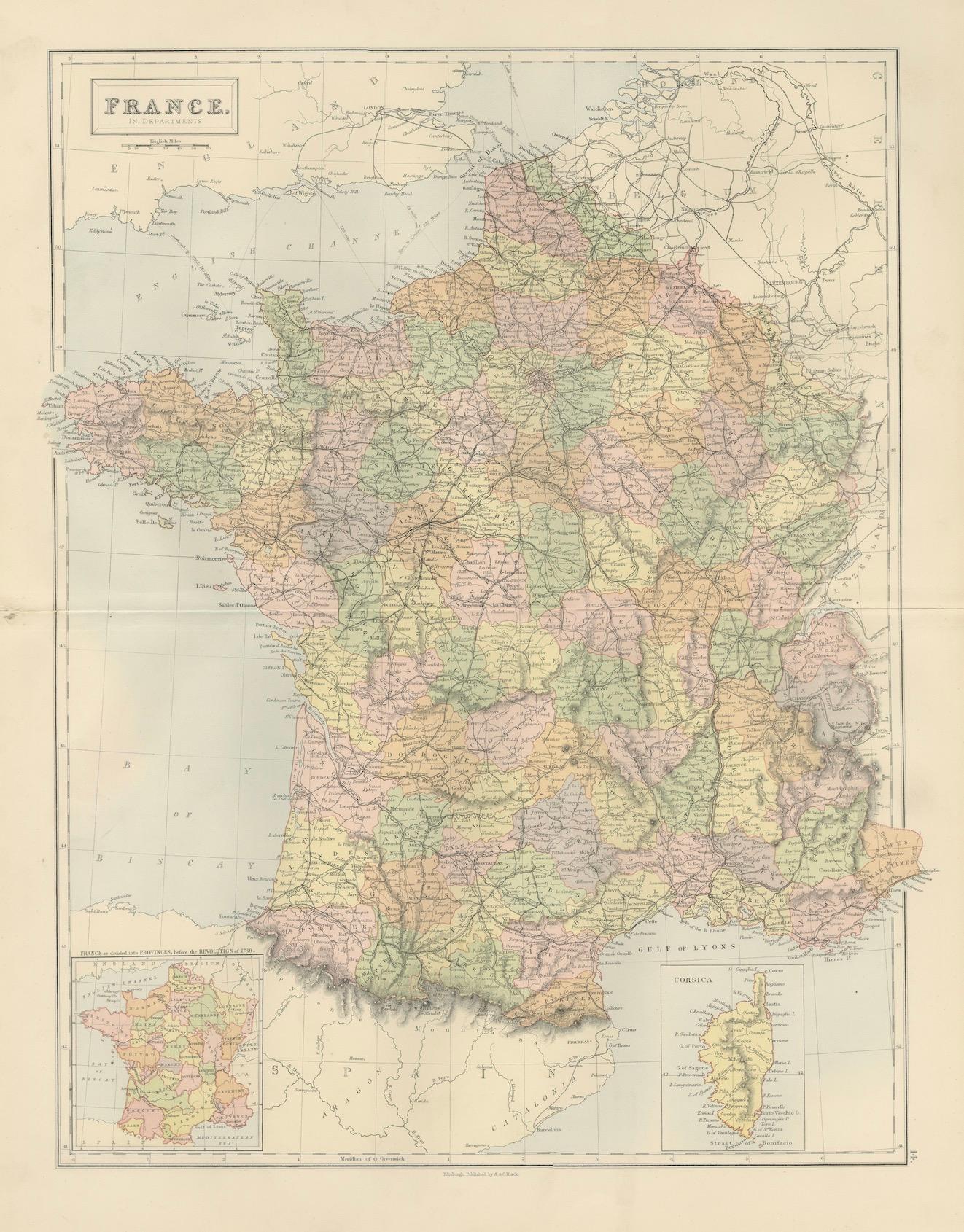 Dekorative antike Karte von Frankreich in Departements - Collectional Print, 1884 im Angebot 2