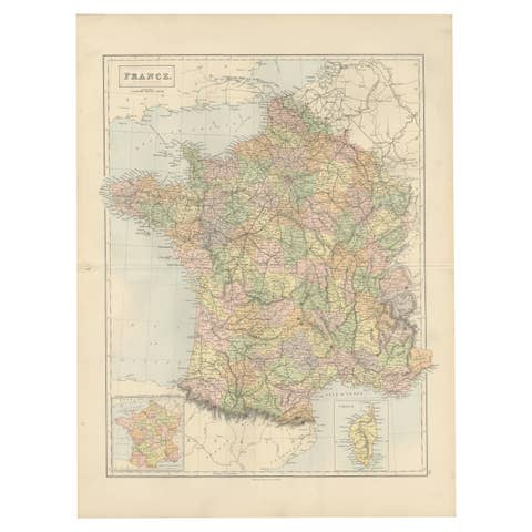 Decorative Antique Map of France in Departments – Collectible Print, 1884