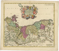 Decorative Antique Map of Pomerania, in Germany and Poland, ca.1730