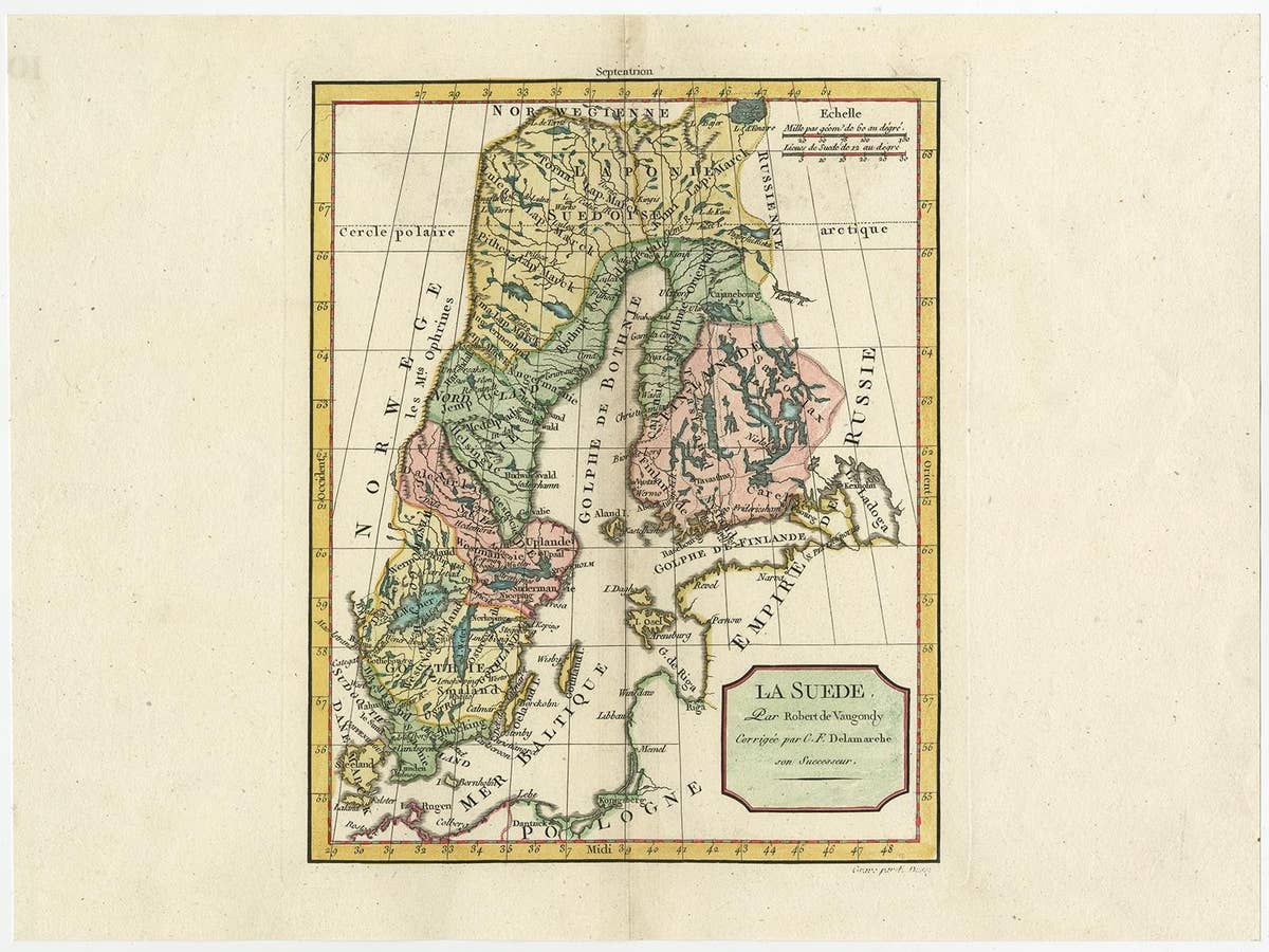 Decorative Antique Map of Sweden and Part of Finland, 1806