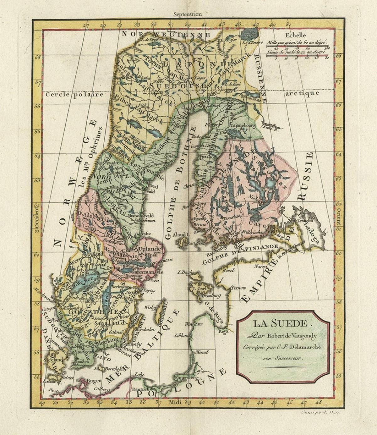 Decorative Antique Map of Sweden and Part of Finland, 1806