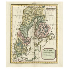 Carte décorative ancienne de Suède et d'une partie de la Finlande, 1806