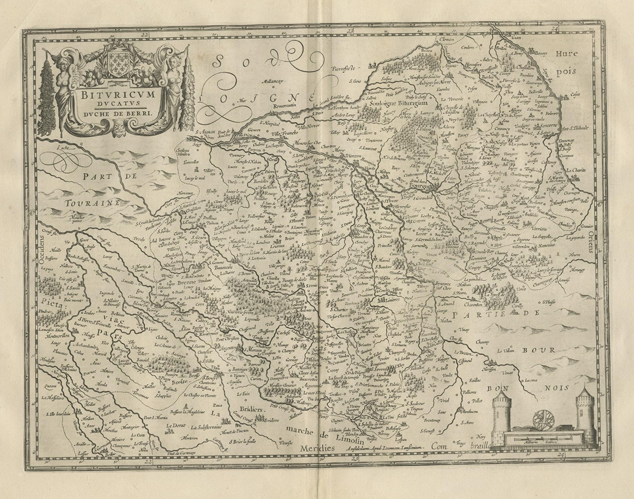 Dekorative antike Karte der Beerenregion, Frankreich, 1657 im Zustand „Gut“ im Angebot in Langweer, NL