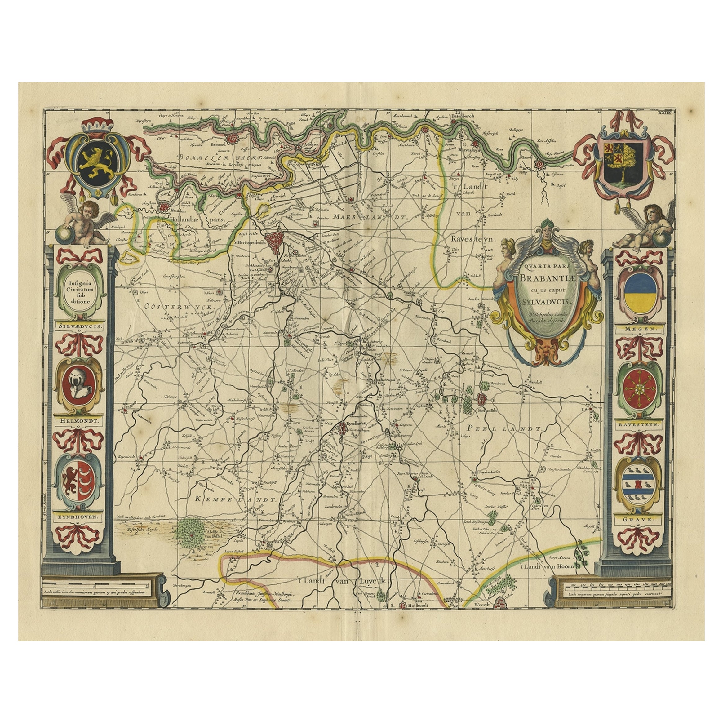 Carte décorative ancienne de la province néerlandaise du Noord-Brabant, vers 1640 en vente