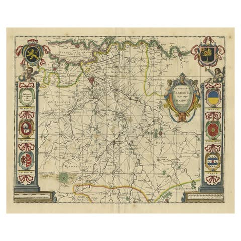 Decorative Antique Map of the Dutch Province of Noord-Brabant, ca.1640