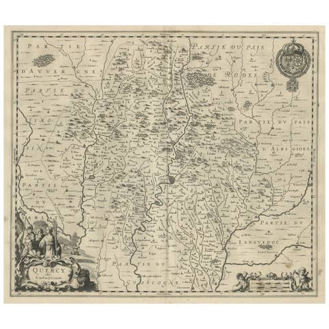 Decorative Antique Map of the Quercy Region in France, 1657