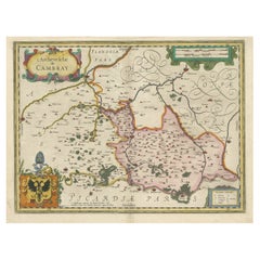 Mappa decorativa antica della regione di Cambrai, Francia, 1630 ca.
