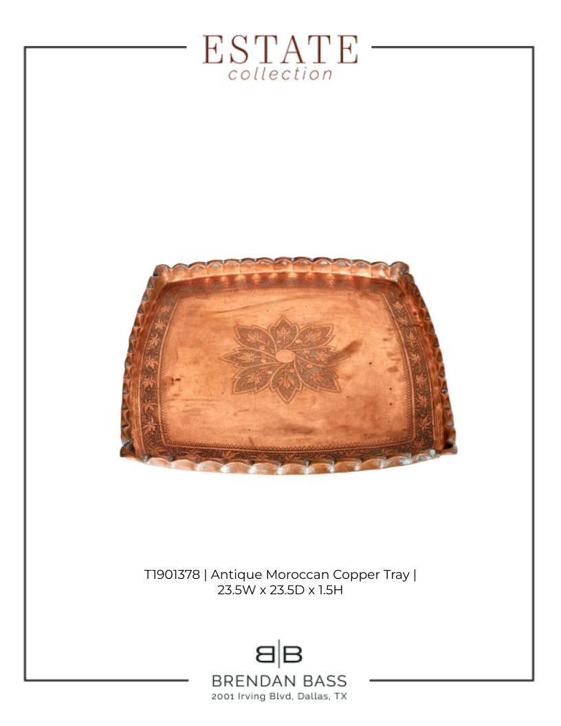 Decorative Antique Moroccan Copper Tray with Scalloped Rim For Sale 1