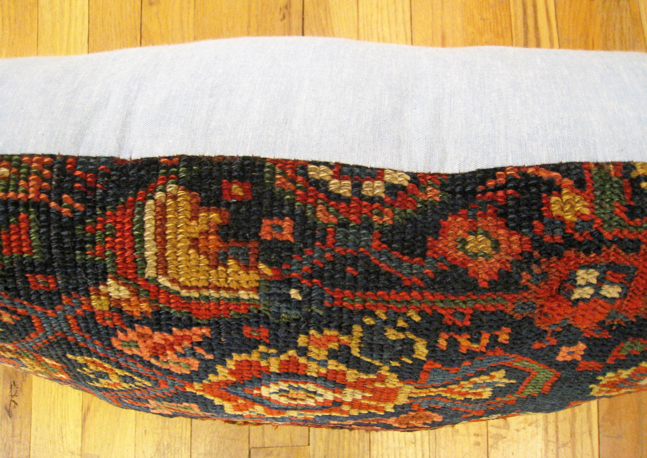 Early 20th Century Decorative Antique Northwest Persian Rug Pillow with Floral Elements For Sale