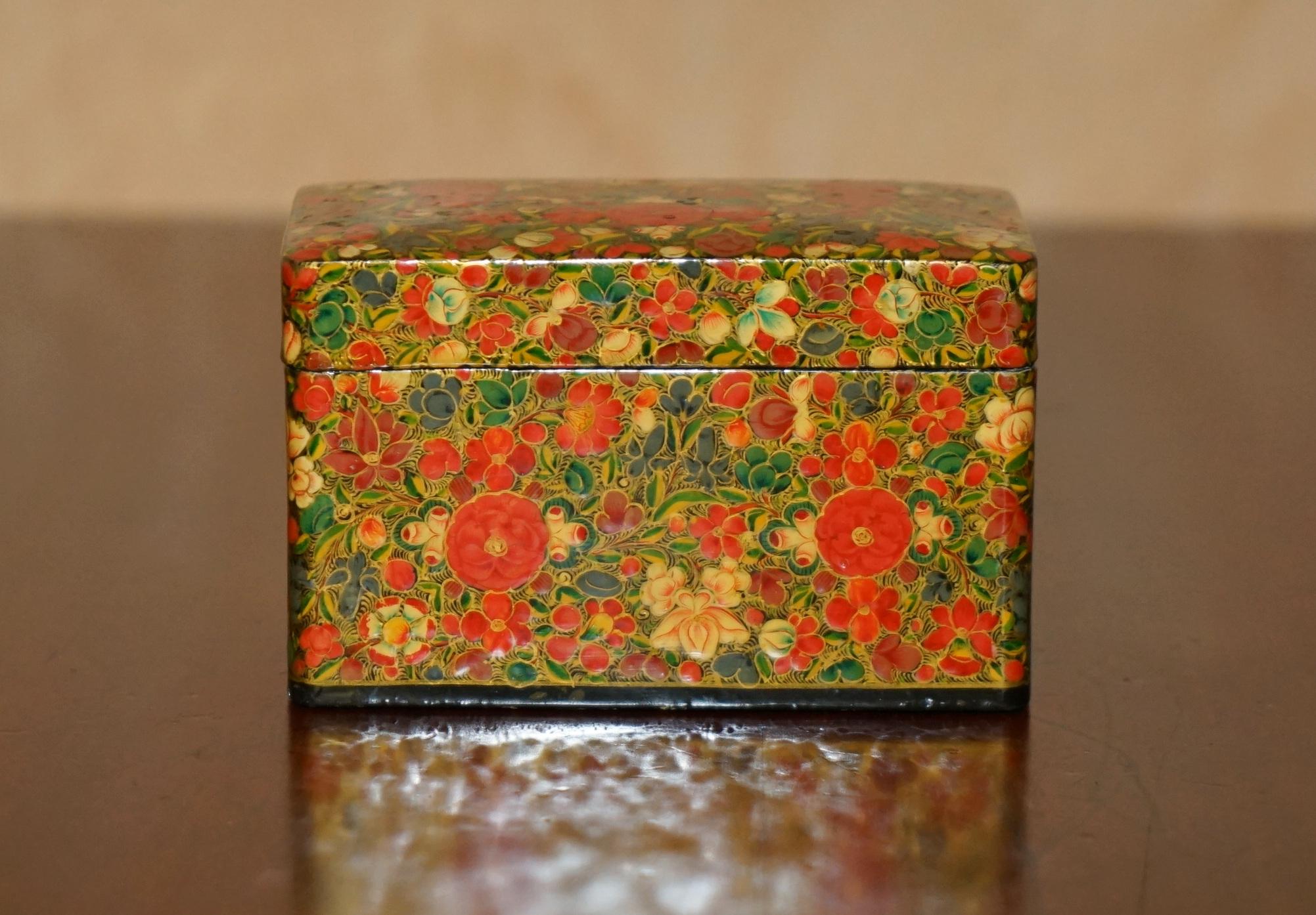 Royal House Antiques

Royal House Antiques is delighted to offer for sale this lovely, super decorative antique Kashmir playing carved box with period paper mâché finish

A wonderfully original find, this isn’t one of the much later reproductions