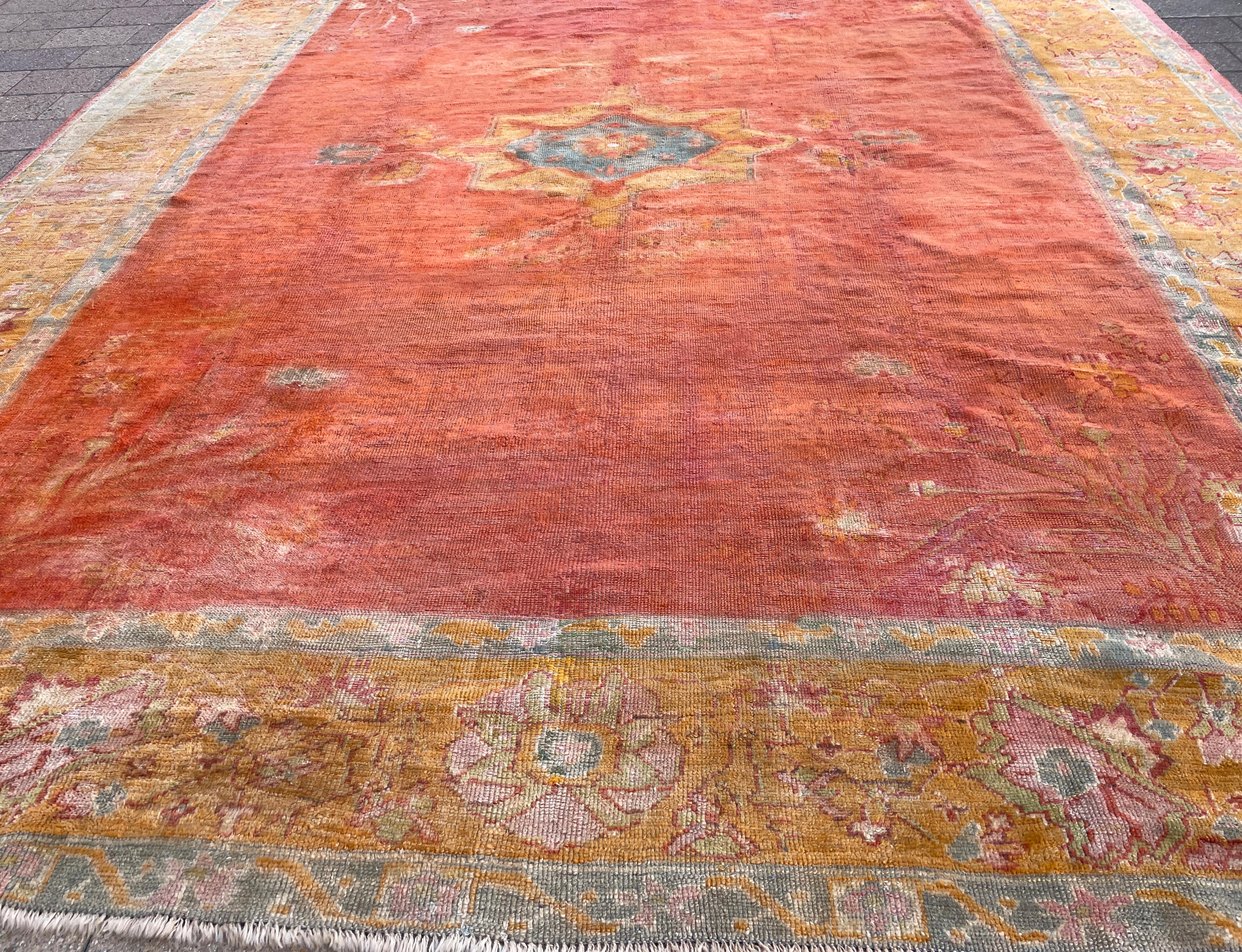 Wool Antique Oushak Carpet, Most decorative For Sale