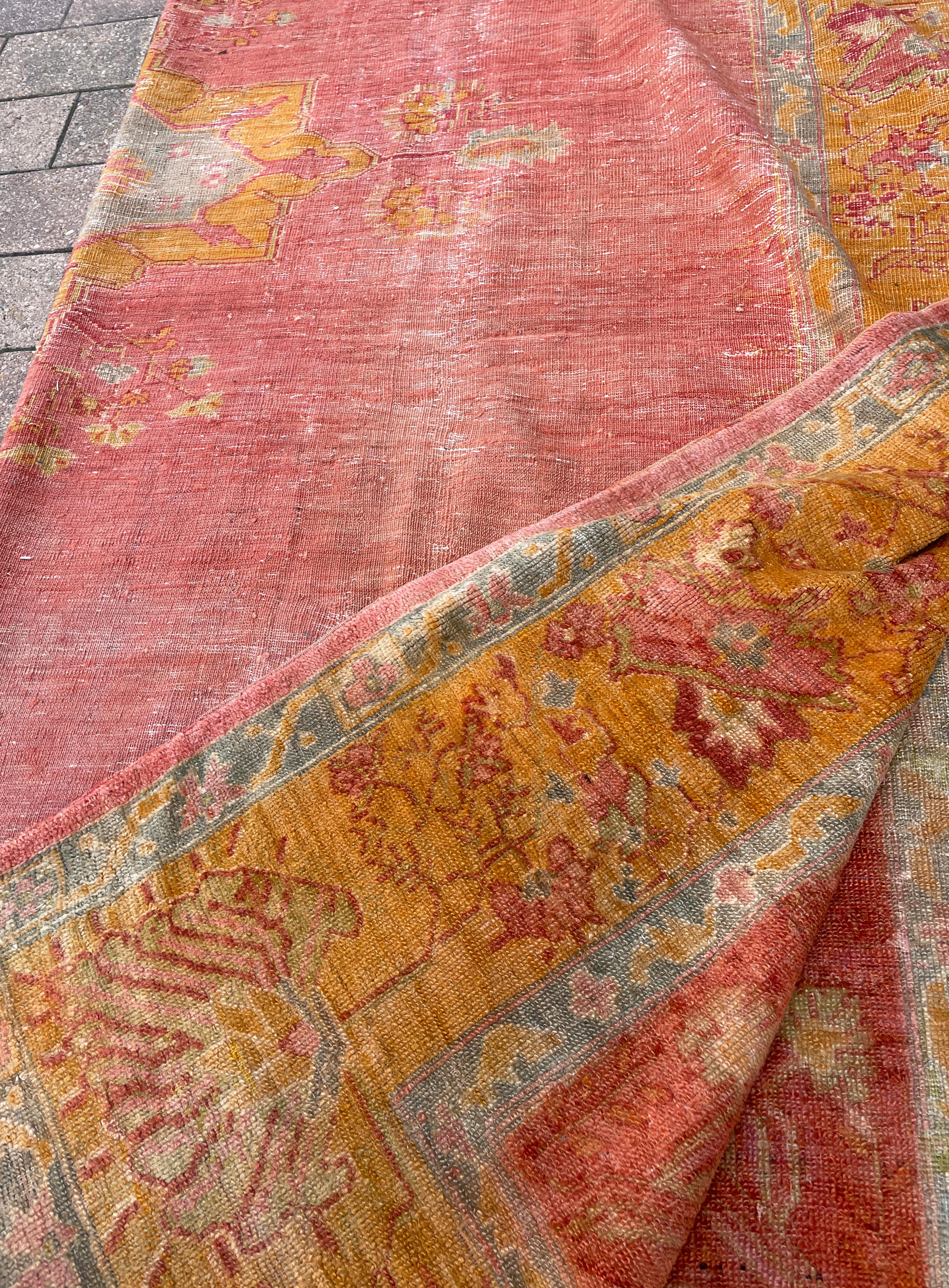 Turkish Antique Oushak Carpet, Most decorative For Sale