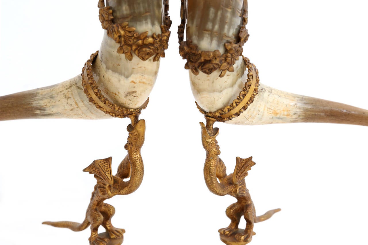 Decorative Antique Pair of Mounted Horns 2