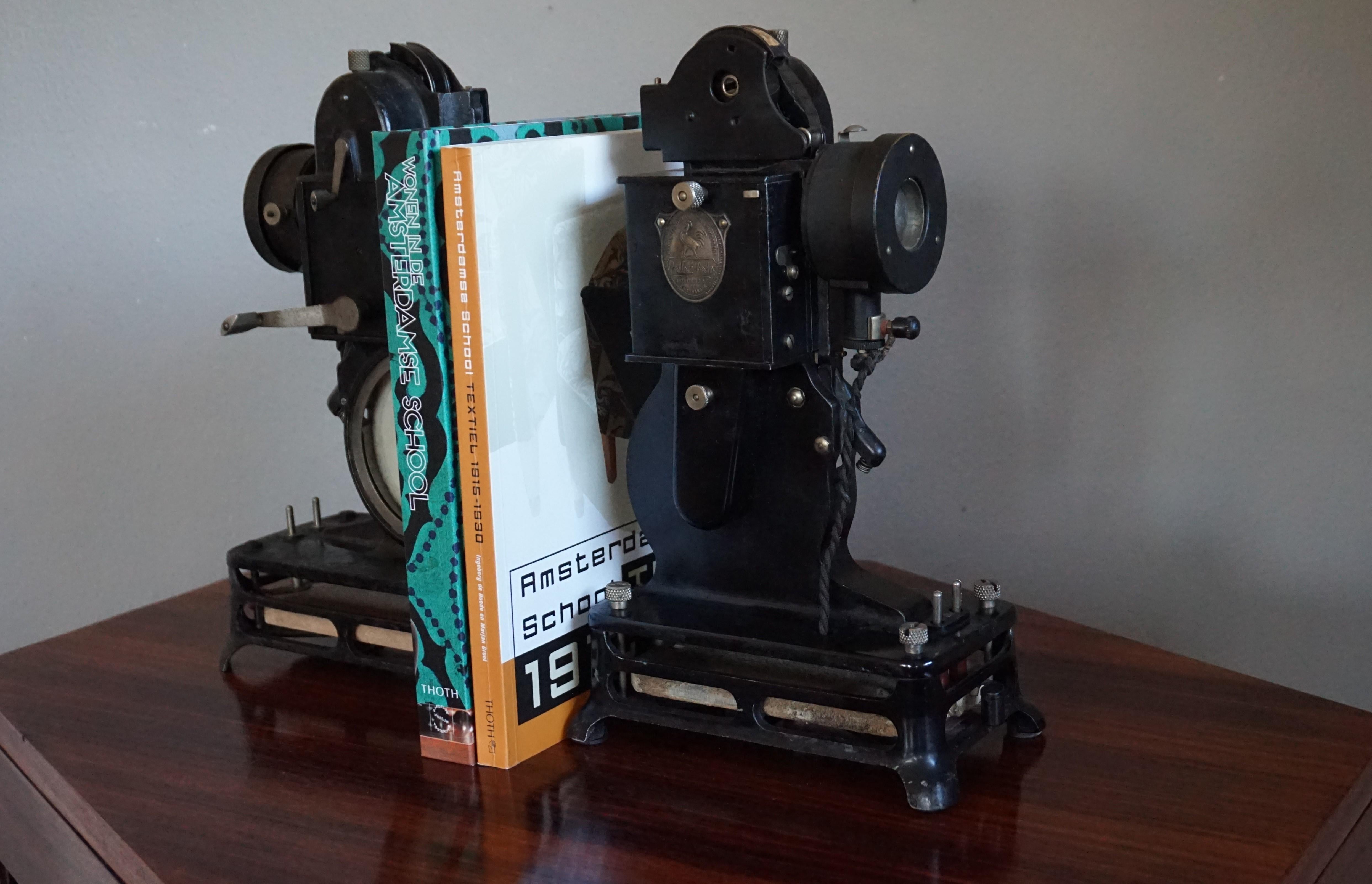Decorative Antique Pathé Baby Projector Bookends with Felix the Cat Cartoon Film 9