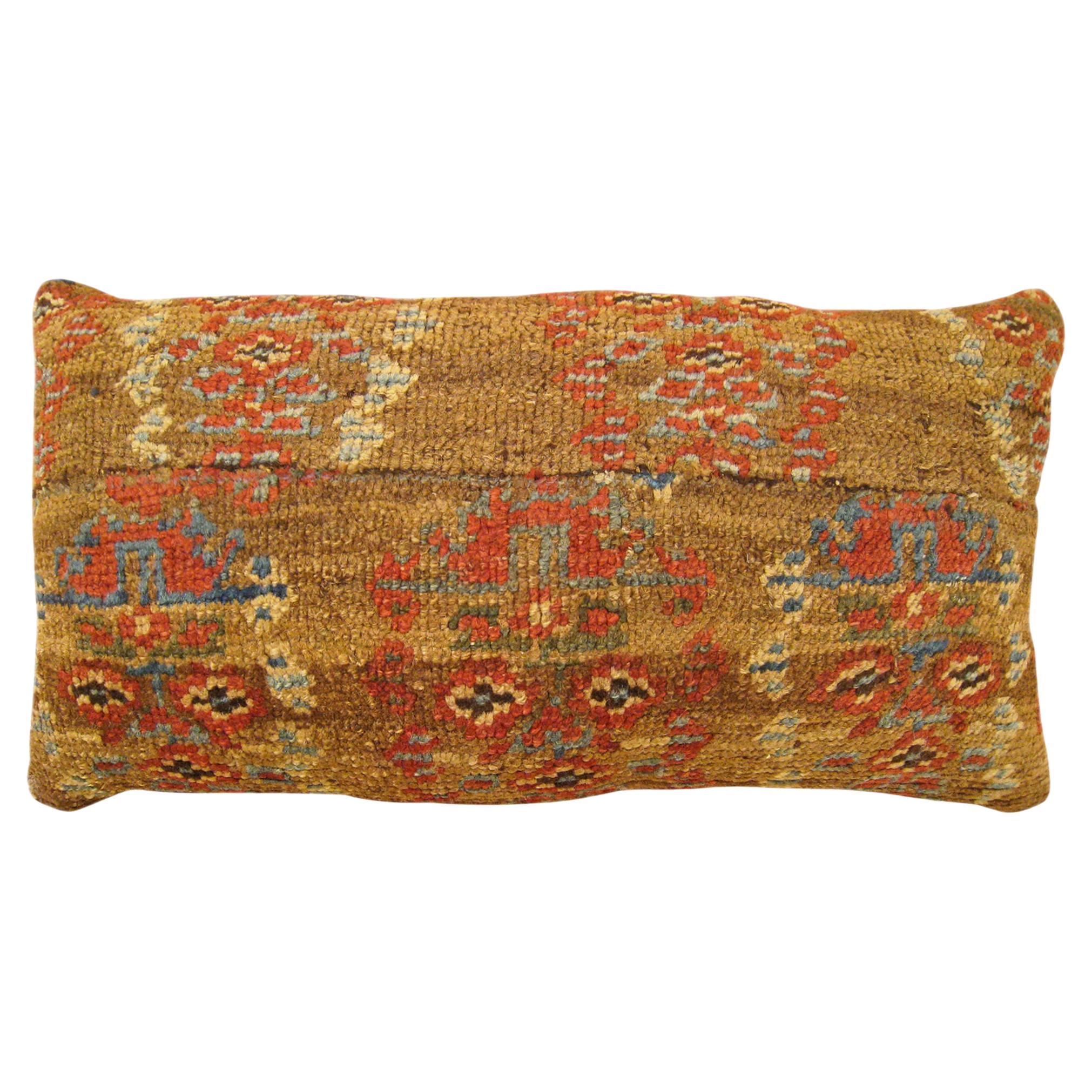 Decorative Antique Persian Bakshaish Carpet Pillow with Floral Elements For Sale